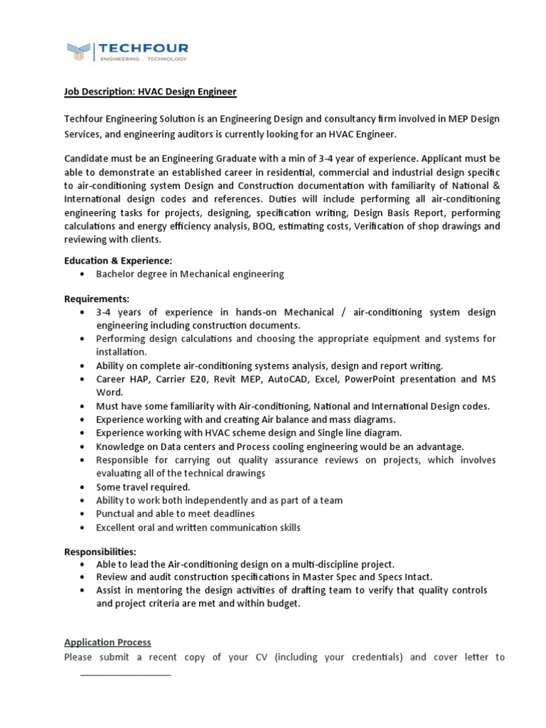 Job Description HVAC Design Engineer Application Process PDF