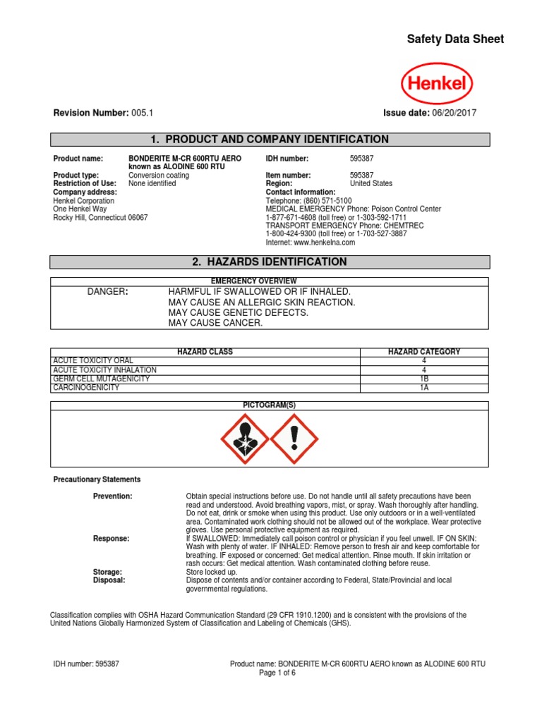 BONDERITE M-CR 600RTU AERO Safety Data Sheet | PDF | Dangerous Goods ...