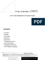 Programming Language-I: Unit # 1: Basic Building Blocks of A Computer Program