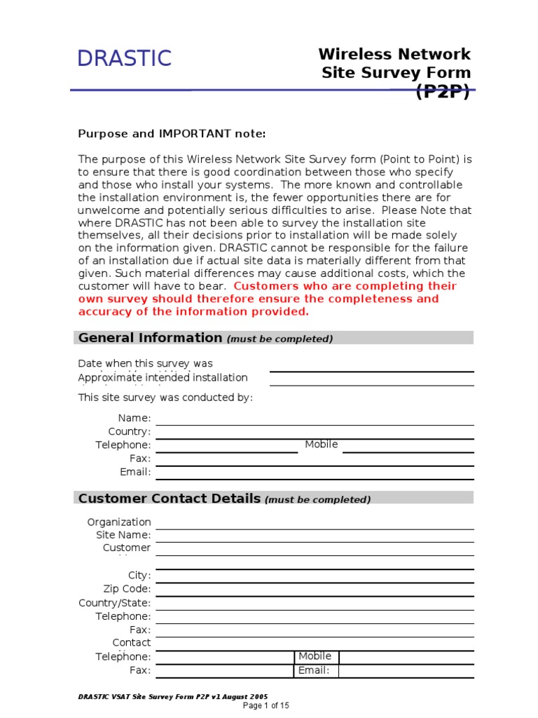 Wireless Network Site Survey Form | PDF | Minute And Second Of Arc ...