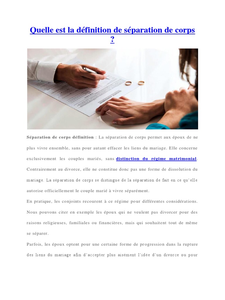 C'est Quoi La Définition de Séparation de Corps ? | PDF | Divorce | Mariage