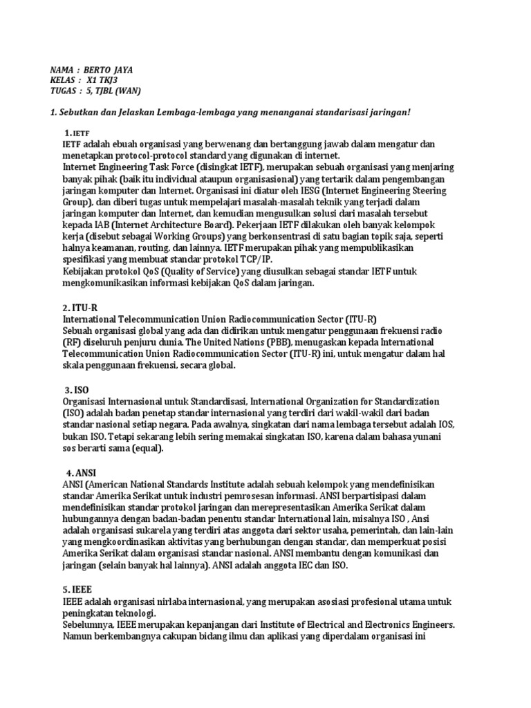 Tugas Ke 5 TJBL (Wan) | PDF | Teknologi & Rekayasa