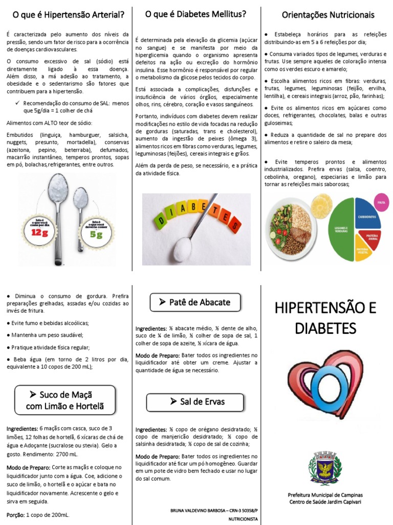 FOLDER de Orientação Nutricional de Diabetes e Hipertensão | PDF ...