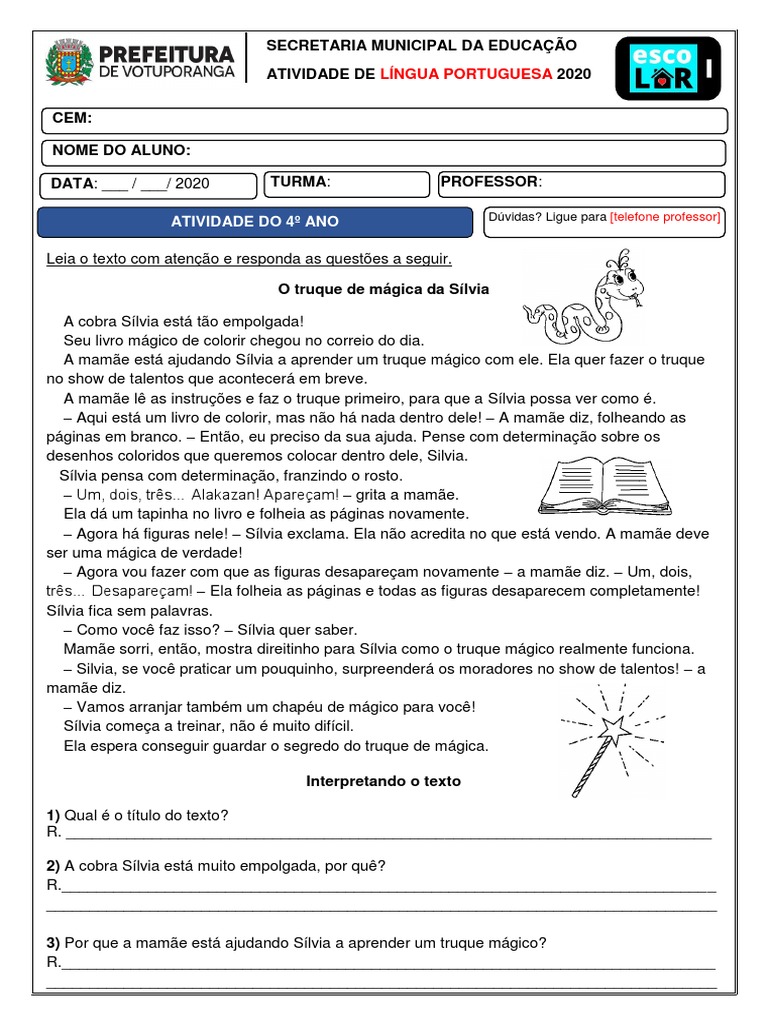 Lição Portugues para 3° Ano Do Fundamental | PDF