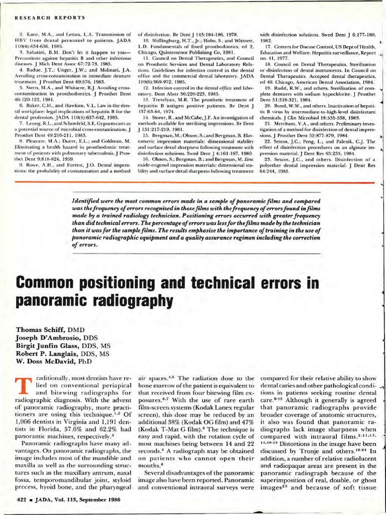 Common Positioning and Technical Errors in Panoramic Radiography PDF Dental Degree Human