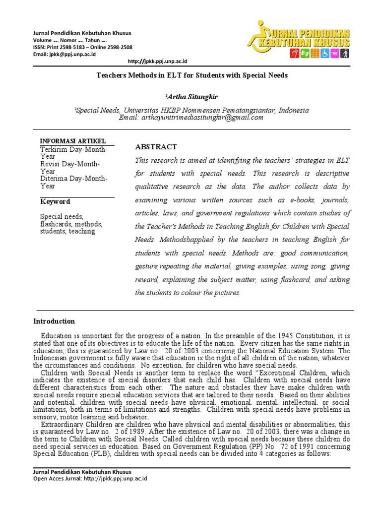 ELT Strategies for Special Needs Students | PDF | Teachers | Teaching ...