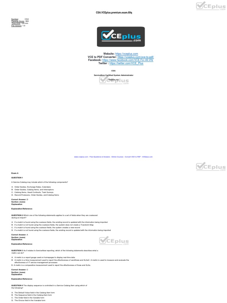 ServiceNow CSA Exam Questions & Answers | PDF | Databases | Information ...