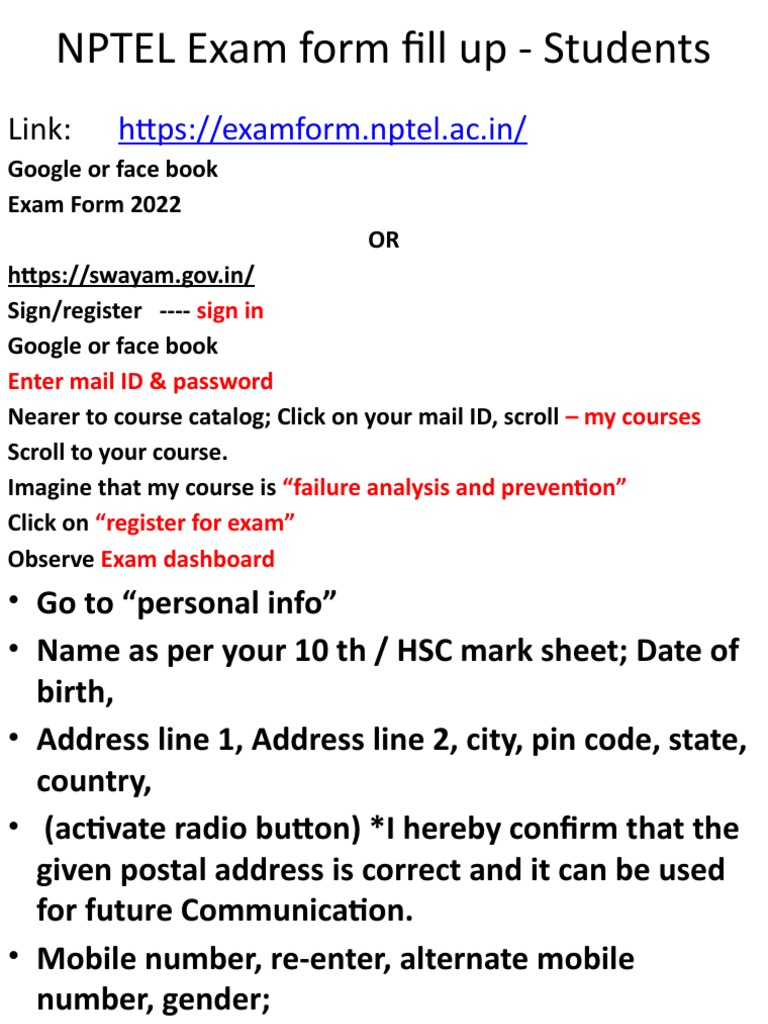 Students - Nptel Exam Form Fill Up | PDF | Test (Assessment)