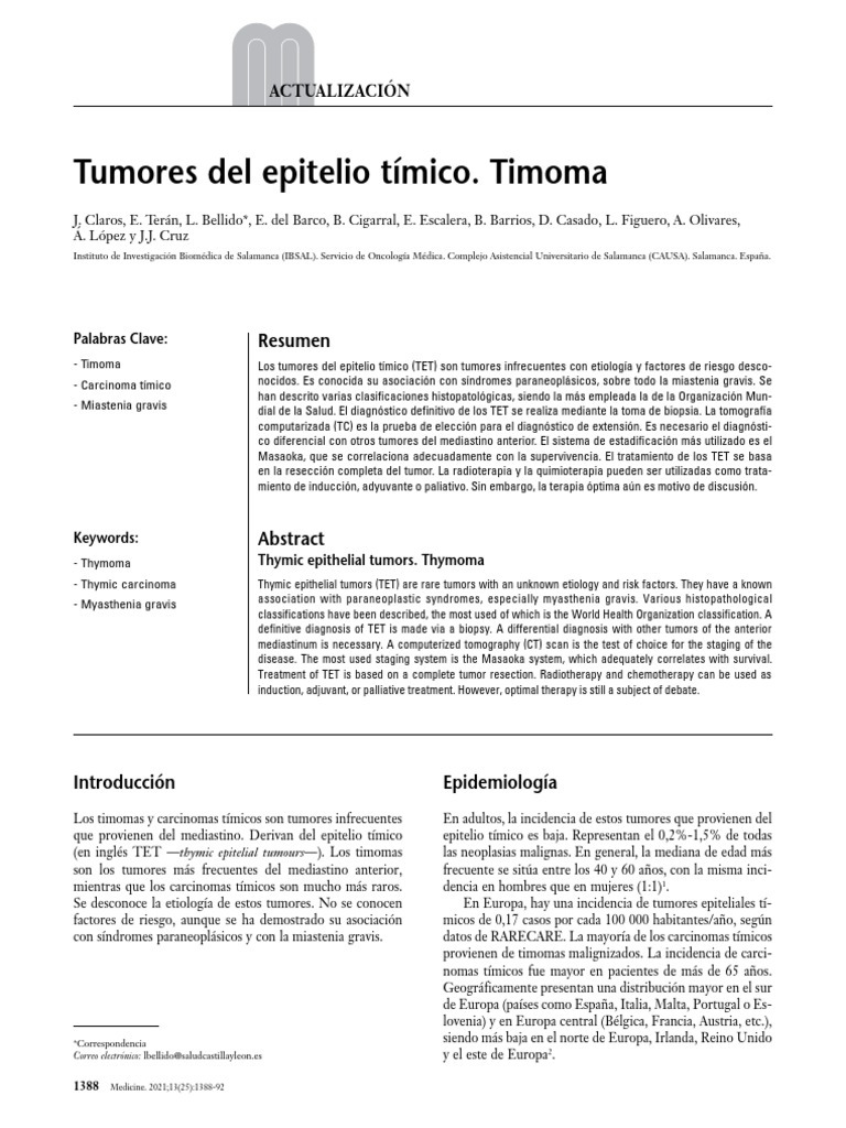 Tumores Del Epitelio Tímico. Timoma | PDF
