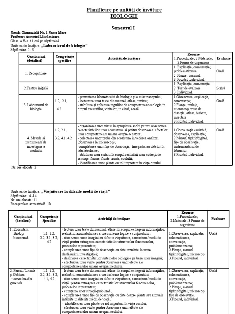 Planif Unitati 5 | PDF