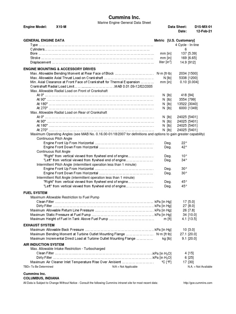 Cummins X15 Marine Engine Specifications | PDF | Engine Technology ...