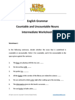 Countable and Uncountable Nouns Intermediate Worksheets