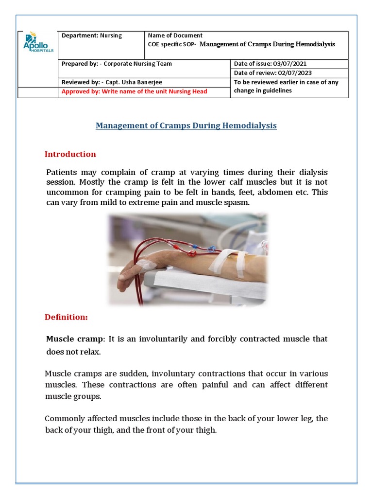 Managing Muscle Cramps in Hemodialysis | PDF | Hemodialysis | Dialysis