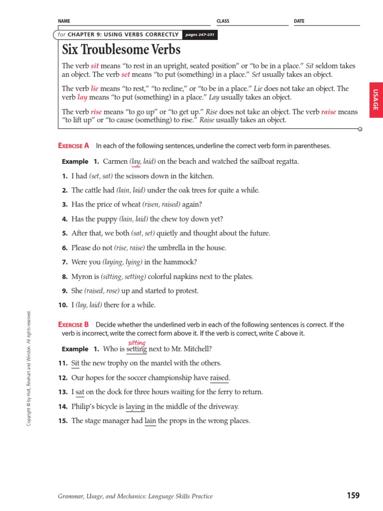 Lay Vs Lie Worksheet