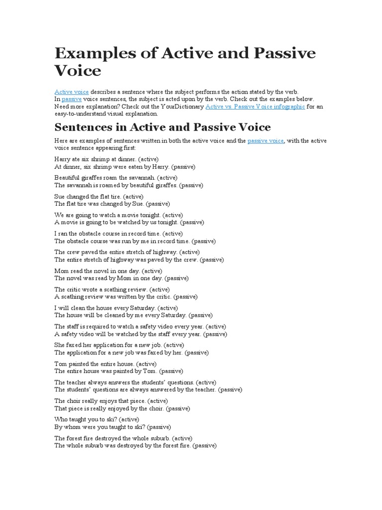 Examples of Active and Passive Voice | PDF