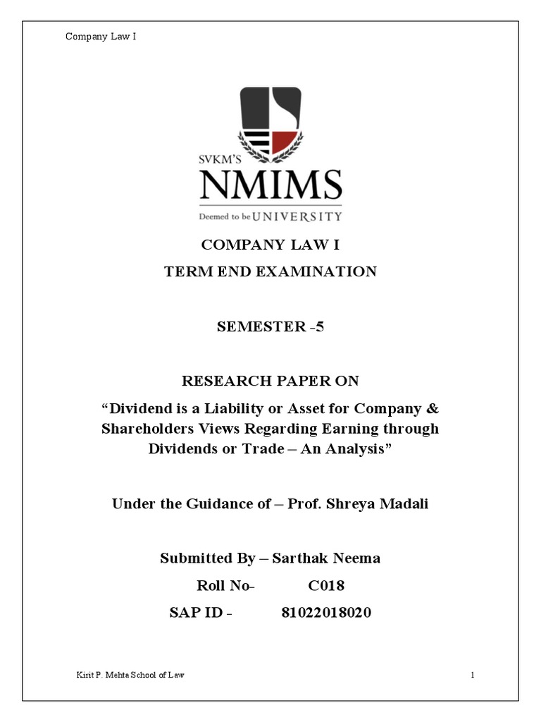 Company Law Research Paper PDF Dividend Investing