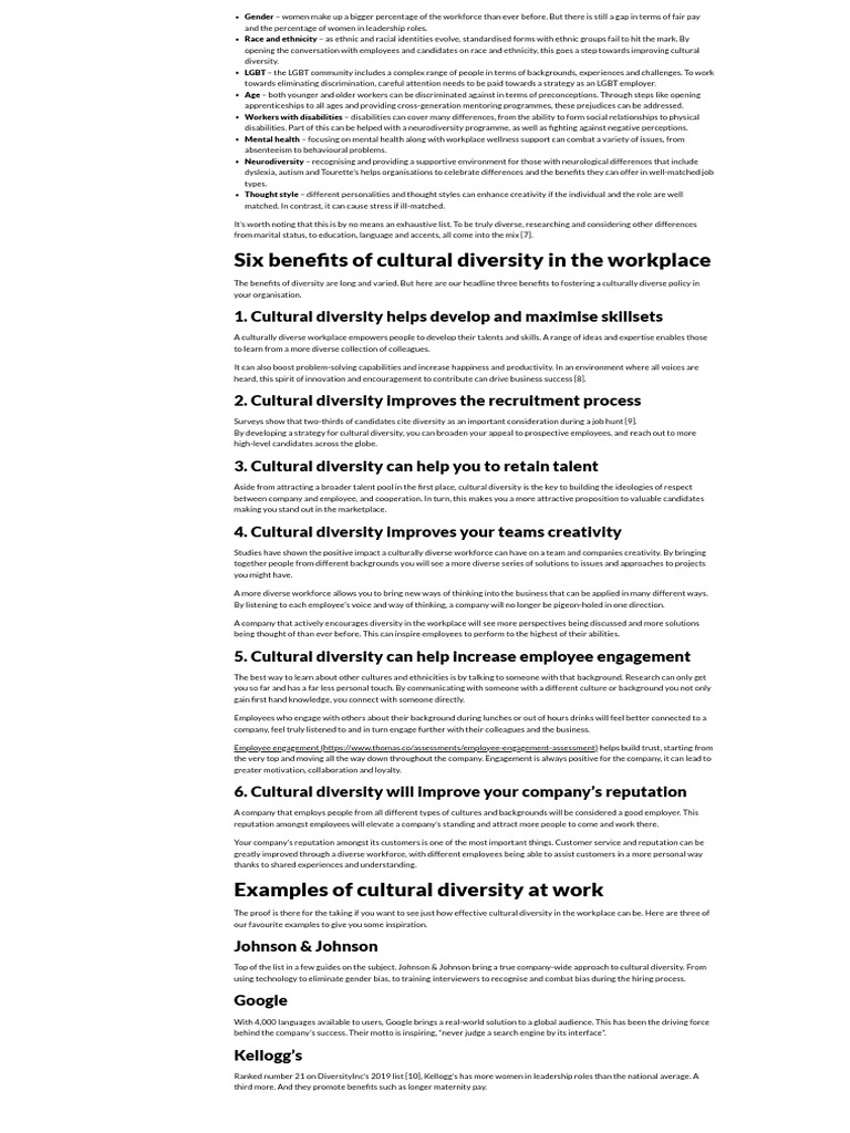 Benefits of Cultural Diversity at Work | PDF | Diversity (Business ...