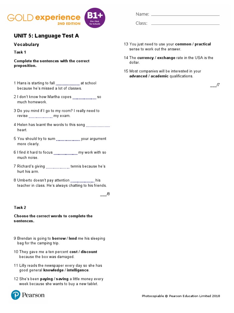 UNIT 5: Language Test A: Vocabulary | PDF | Money | Vocabulary