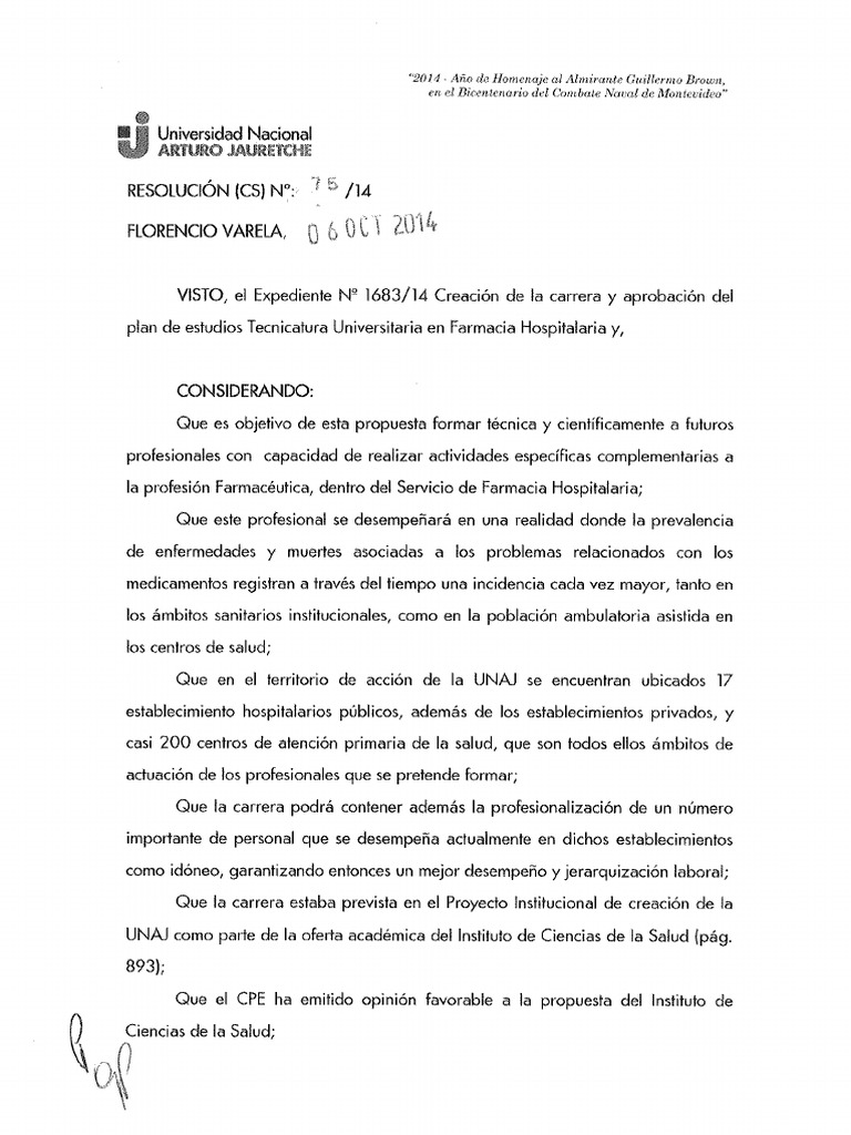 Plan de Estudios Farmacia Hospitalaria PDF