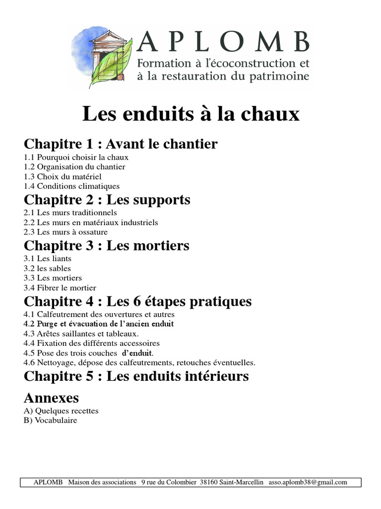 Dosage des enduits à la chaux PDF Mortier (matériau) Chaux — free download