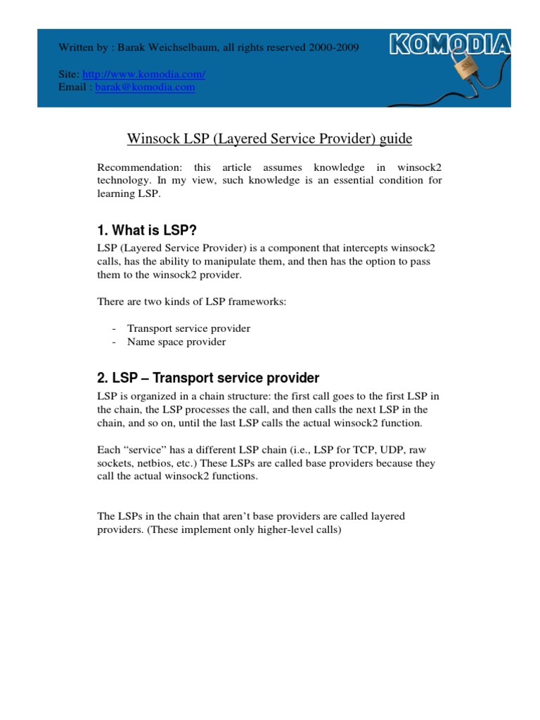 Winsock LSP (Layered Service Provider) Guide PDF Protocol