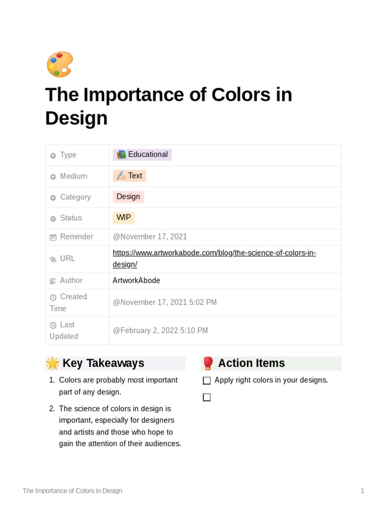 The Importance of Colors in Design: Key Takeaways Action Items | PDF ...