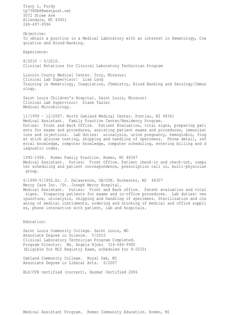 Medical Laboratory Technician or clinical Laboratory technician ...