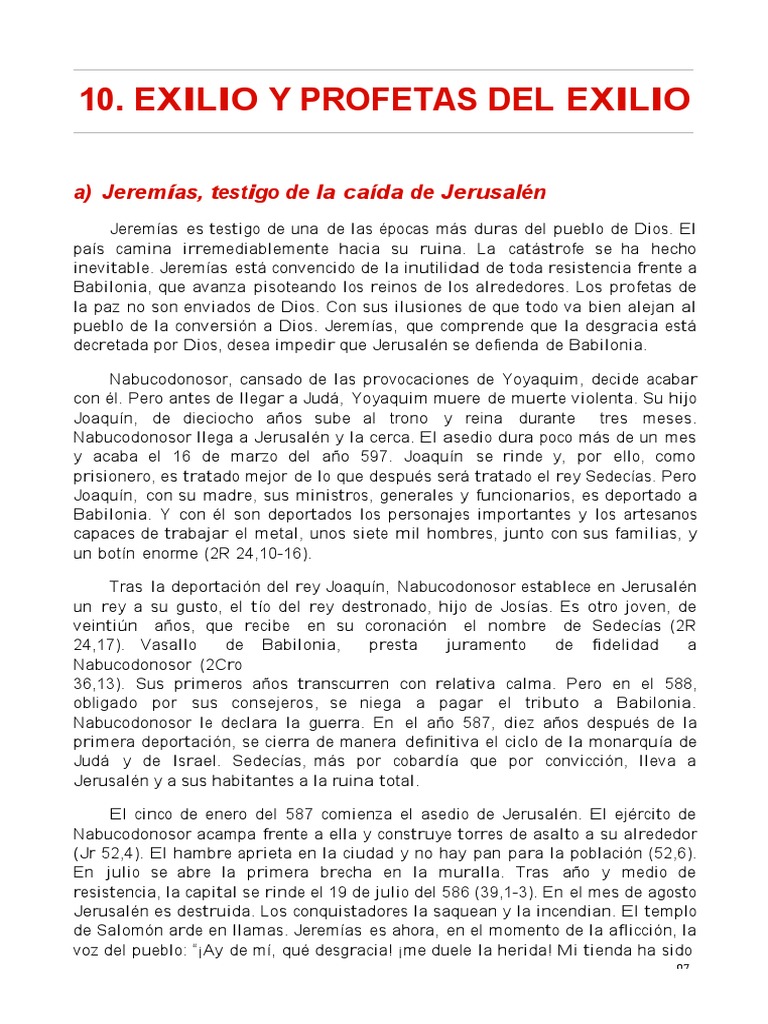 Exilio Y Profetas Del Exilio Pdf Ezequiel Jeremías