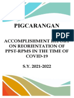 Pigcarangan Integrated School: Accomplishment Report On Reorientation of Ppst-Rpms in The Time of COVID-19 S.Y. 2021-2022