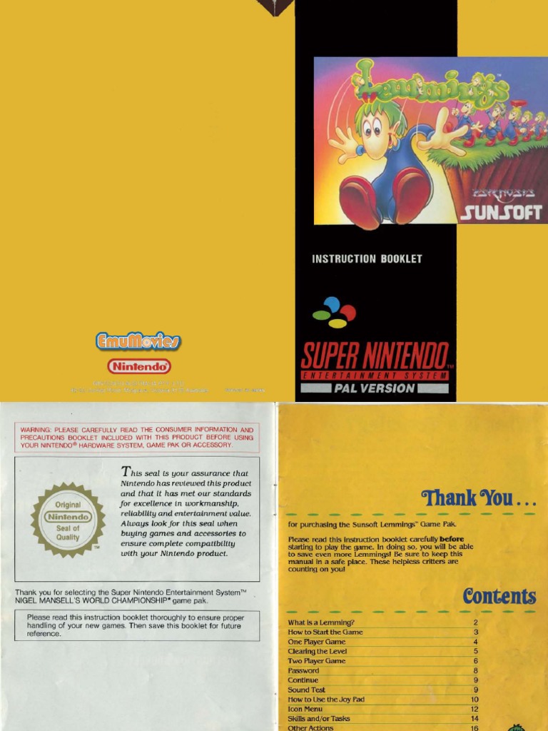 Lemmings - SNES - Manual | PDF