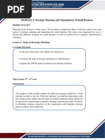 MODULE 2: Strategic Planning and Organization of Small Business