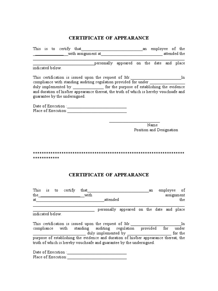 Image 5 for Certificate Of Appearance Template