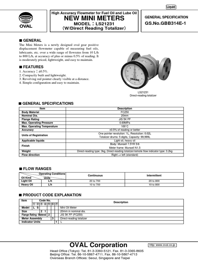 New Mini Meters: Model LS21231 W/Direct Reading Totalizer | PDF | Flow ...