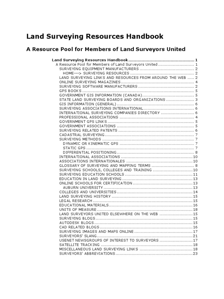 Land Surveying Resources Handbook Land Surveyors United PDF