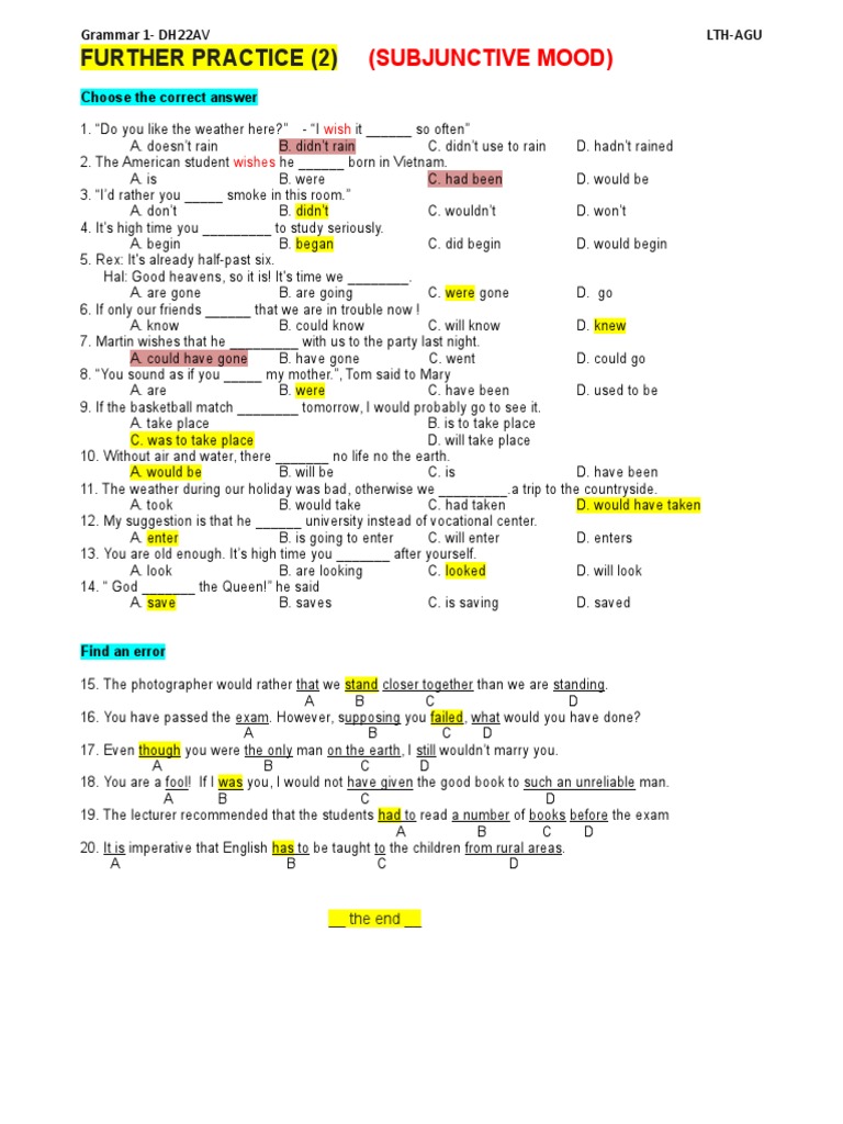 Subjunctive Mood and Gerunds Practice | PDF | Verb | Sentence (Linguistics)