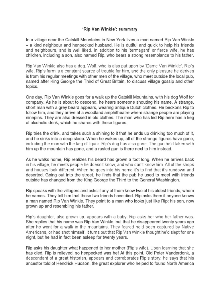 Rip Van Winkle Summary | PDF | Rip Van Winkle
