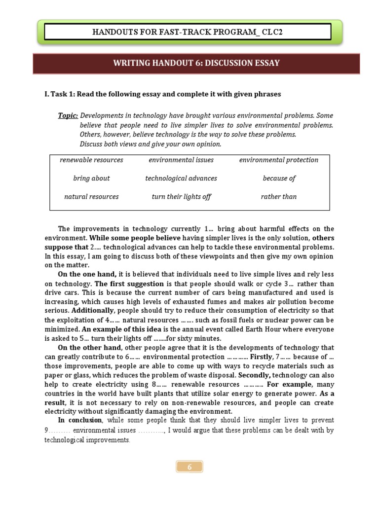 Writing Handout 6: Discussion Essay: Handouts For Fast-Track Program ...