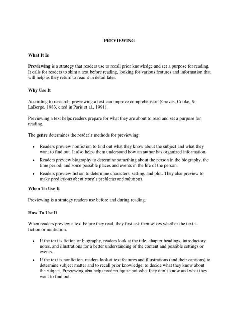PREVIEWING | PDF | Reading Comprehension | Written Communication