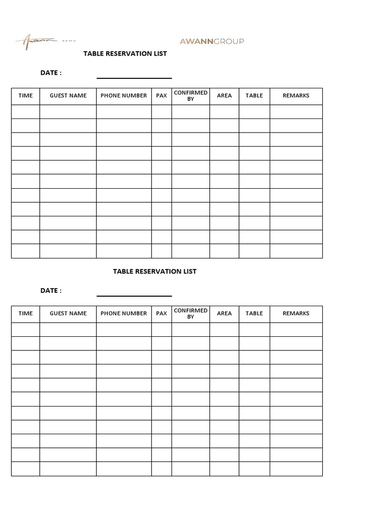 Valentine Table Reservation List | PDF