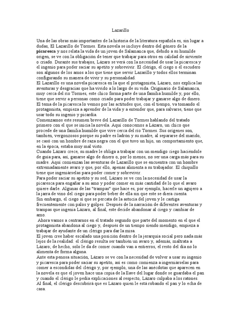 Resumen de El Lazarillo de Tormes | PDF | Novelas
