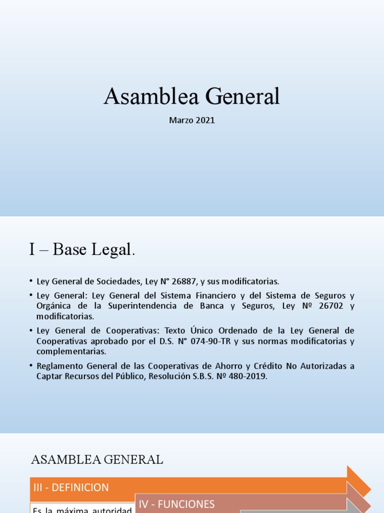 Funciones y Estructura de la Asamblea General | PDF | Cooperativa ...