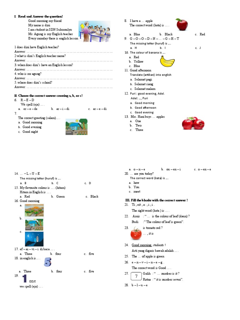 Soal Uts Kelas 1 Semester 1 | PDF