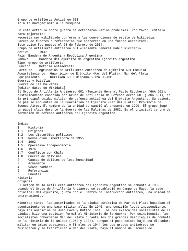 Grupo de Artillería Antiaéreo 601 PDF Militar Seguridad nacional