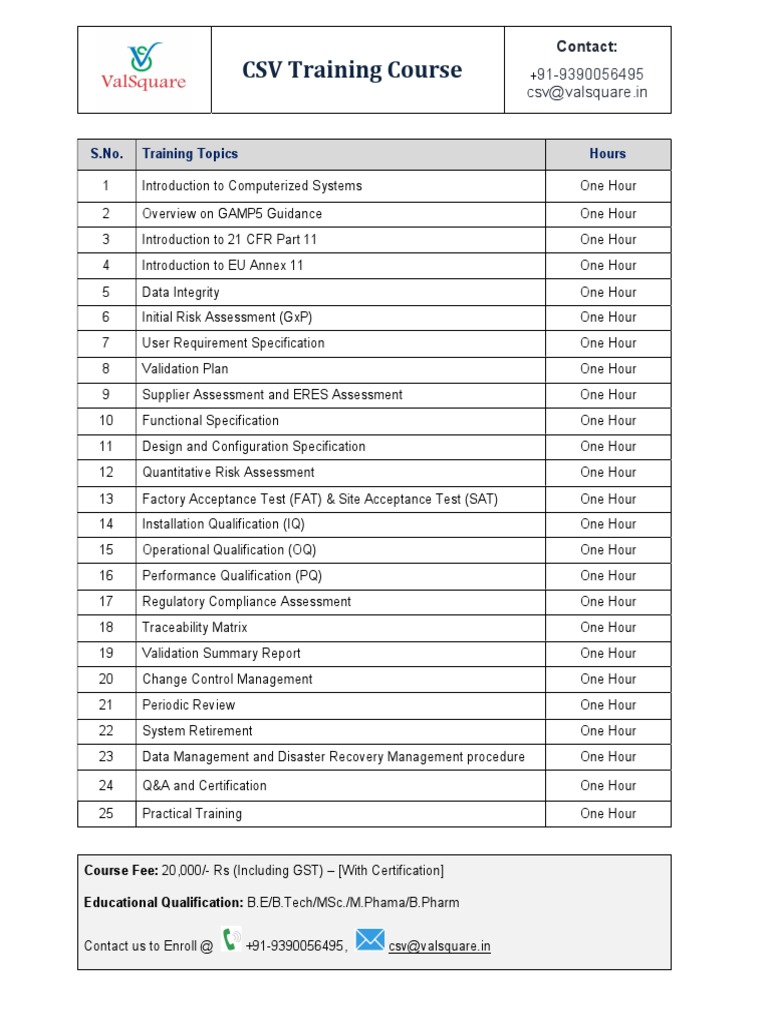 Computer System Validation Training Course | PDF | Verification And ...