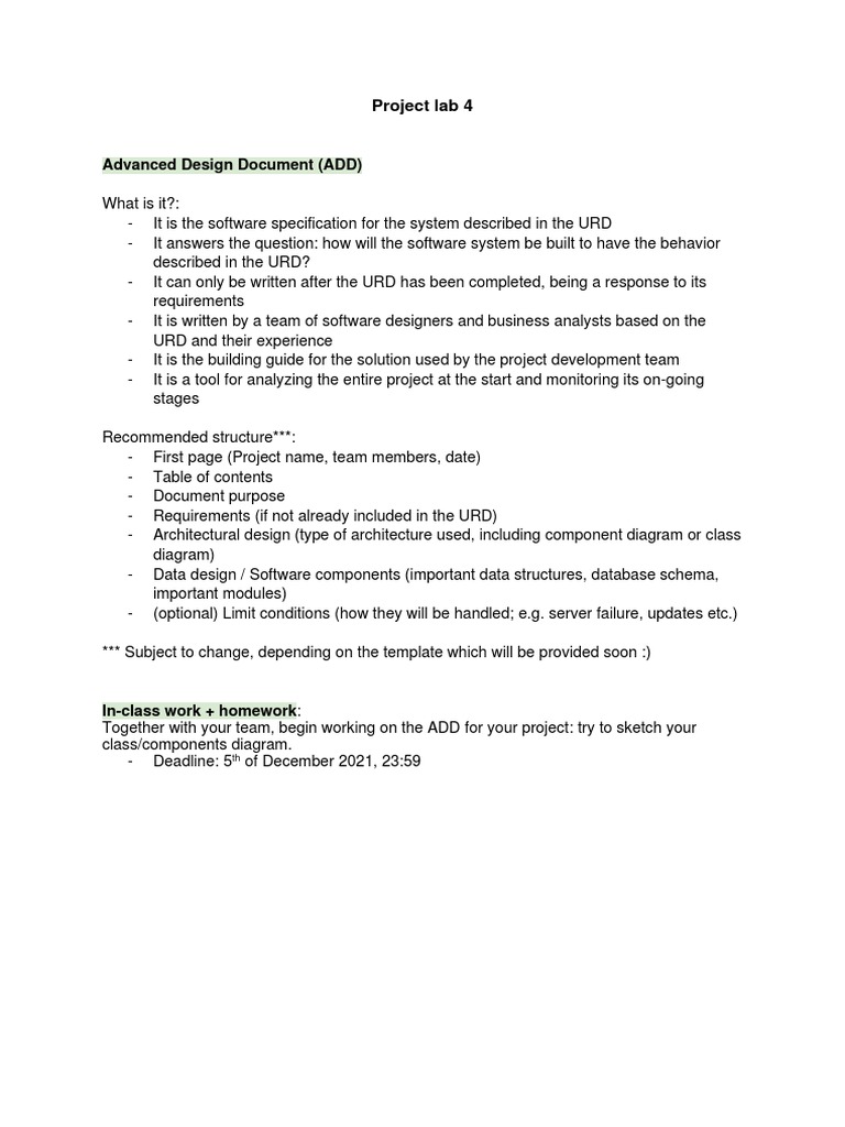 Advanced Design Document (ADD) : Project Lab 4 | PDF