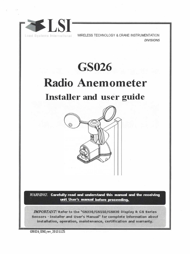 LSI GS026 Radio Anemometer Installation and Operators Manual PDF