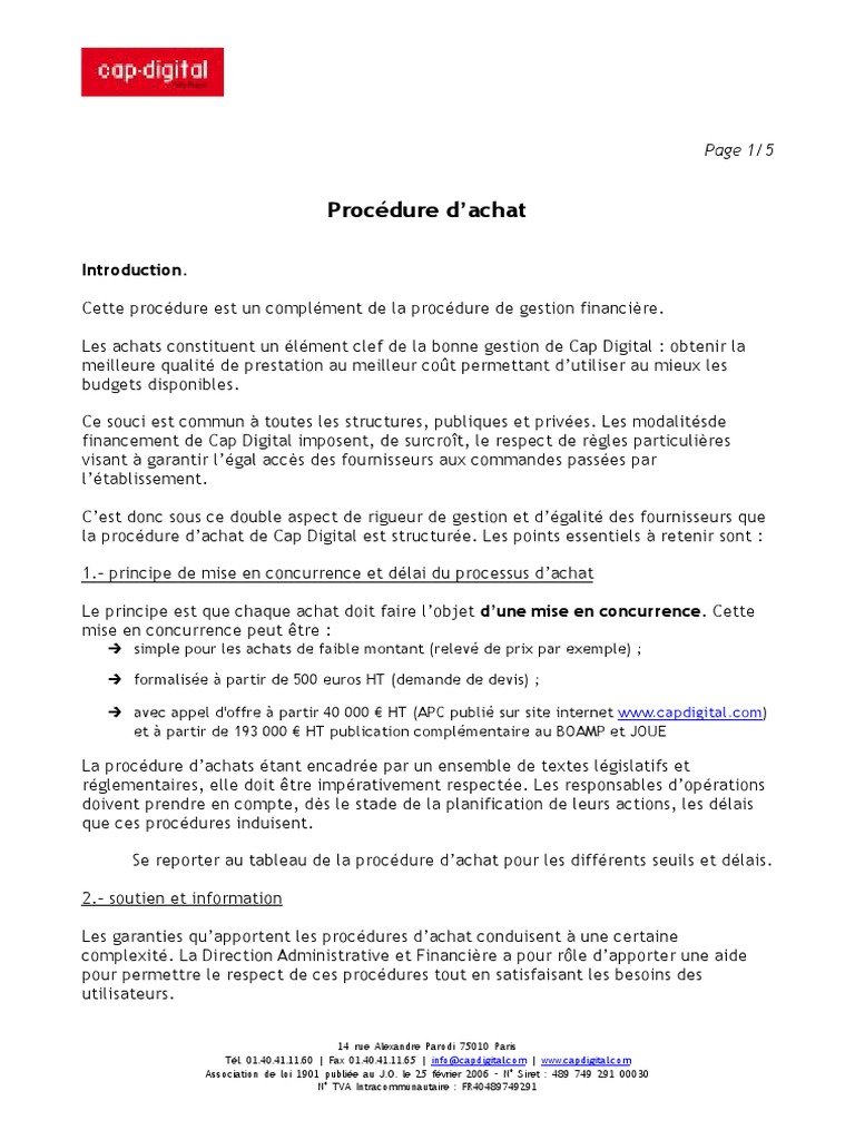 Procédure d'Achat de Cap Digital | PDF | Économie