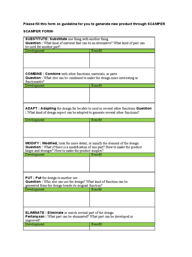 SCAMPER Product Development Guide | PDF | Business | Art