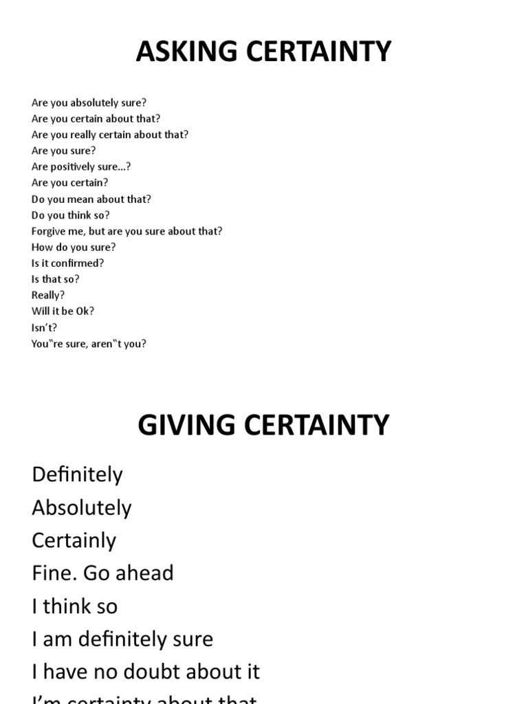 Asking and Giving Certainty | PDF