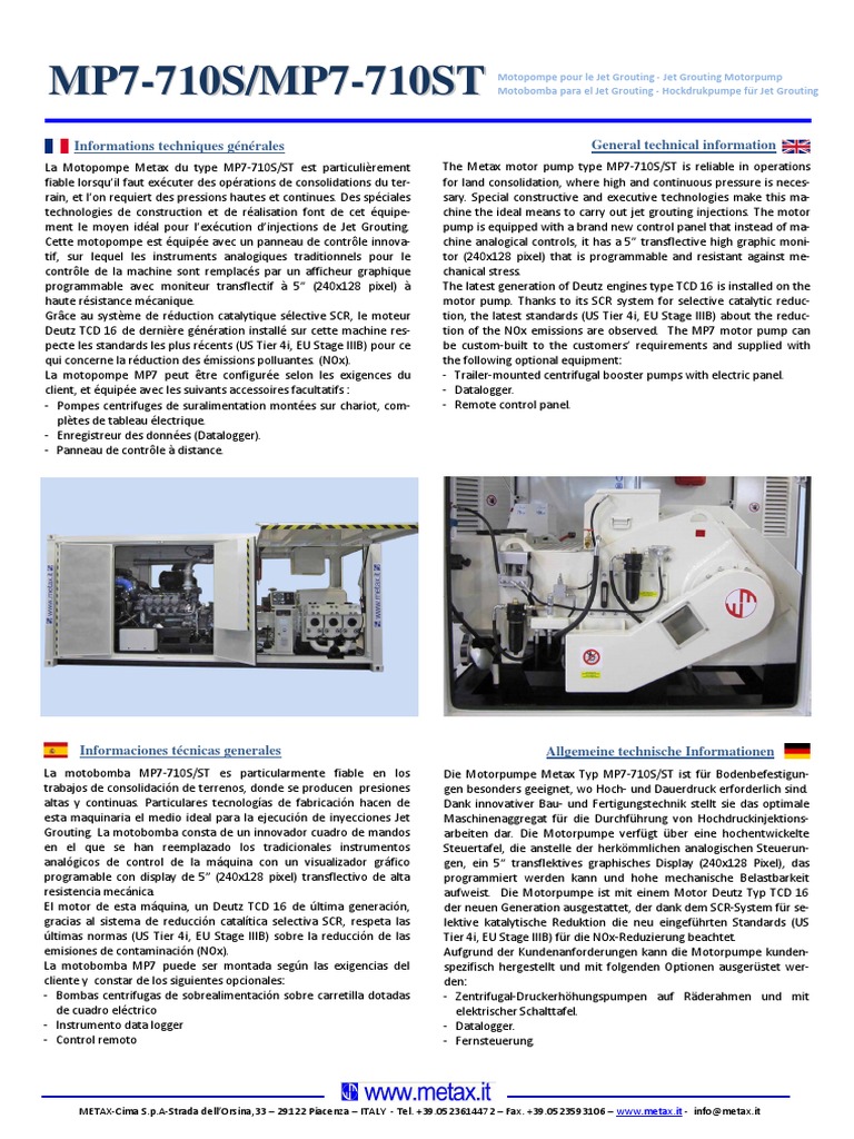 Motopompe Metax MP7-710S/ST pour Jet Grouting | PDF | Ingénierie ...